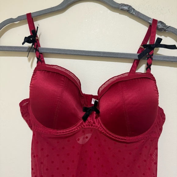 Women’s Blush Brand Sexy Coquette Bow Red Black Eyelet Lingerie Slip Top Size: M - Picture 7 of 15